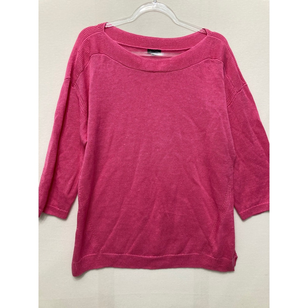 Talbots 100% Linen Sweater size XL Pink Boat Neck 3/4 Sleeve Stretch Comfy